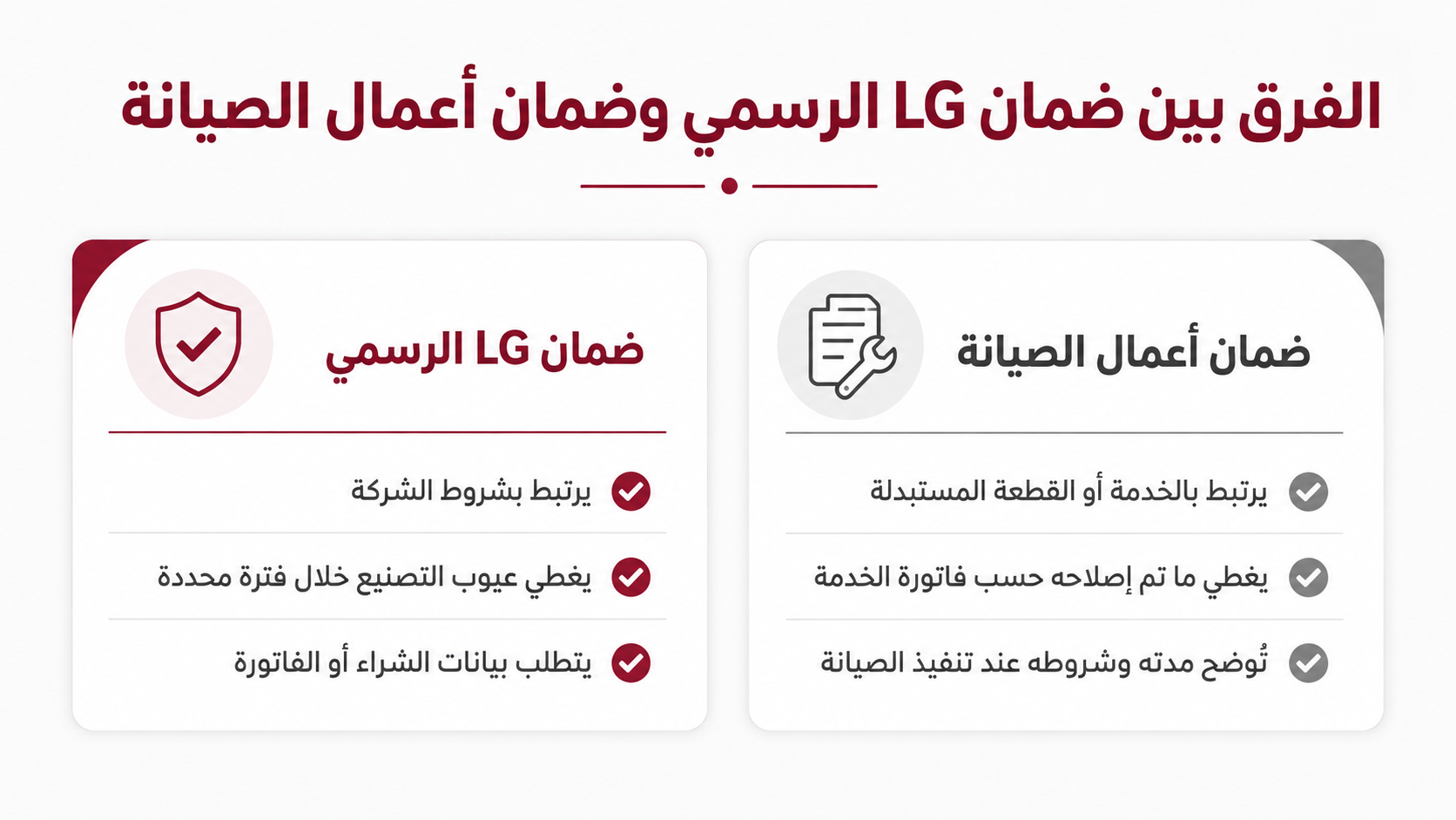 الفرق بين ضمان LG الرسمي وضمان أعمال الصيانة