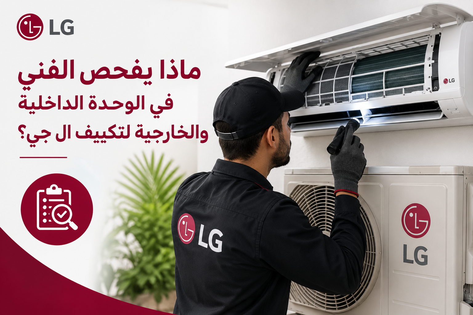 ماذا يفحص الفني في الوحدة الداخلية والخارجية لتكييف ال جي؟